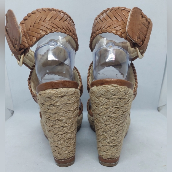 Stuart Weitzman Elixir Braided Leather Wedge Sandals Tan Brown Womens Size 8.5M - Picture 5 of 14